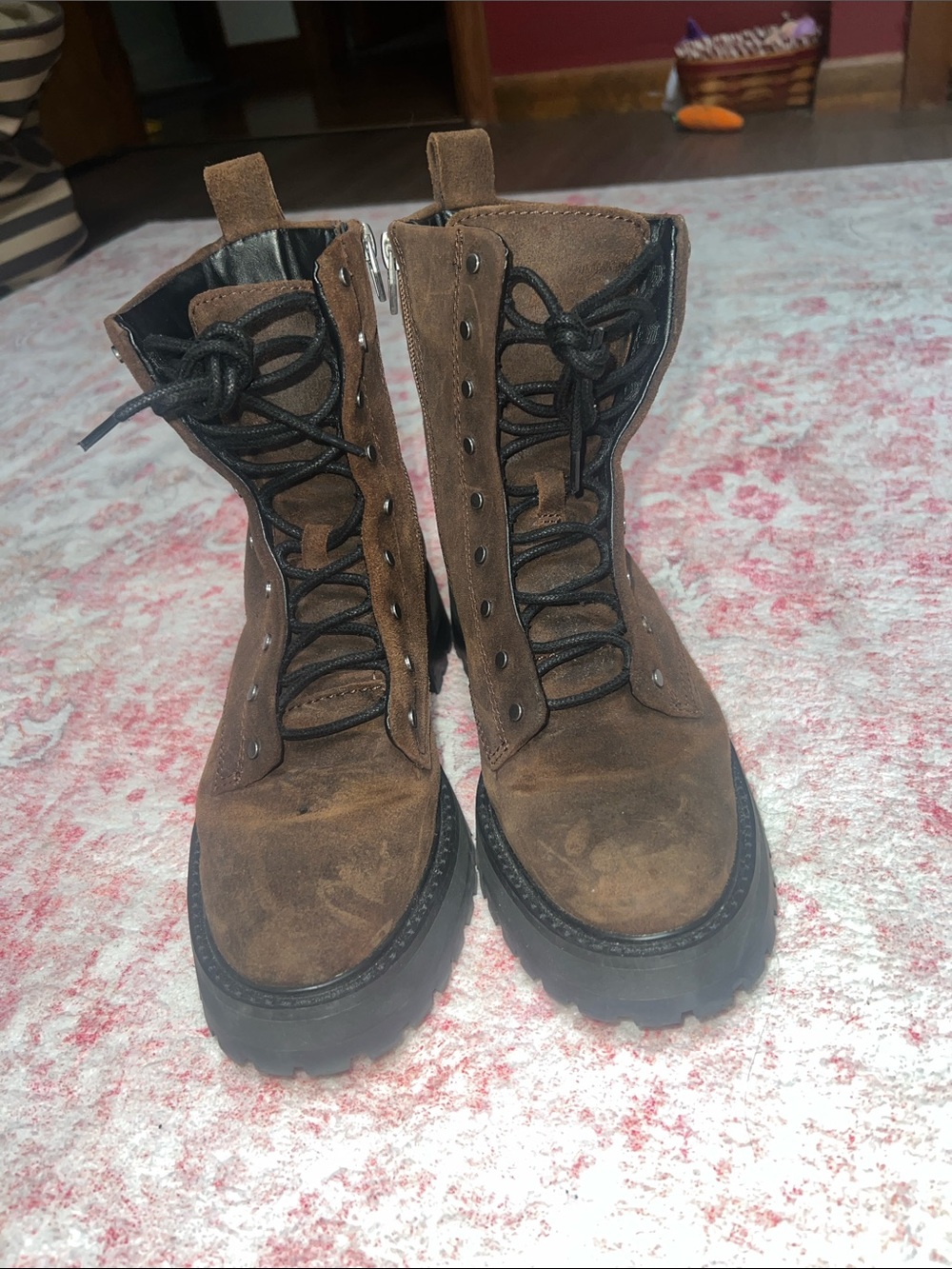 Dolce Vita Brown Suede Lug-Sole Combat Boots